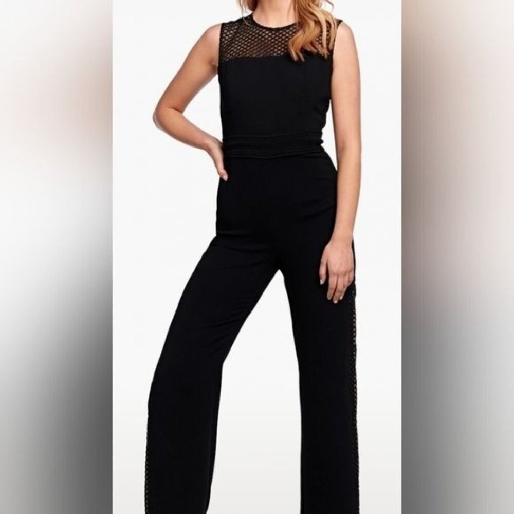 Bardot Black Jumpsuit 4 Lace Detail Sleeveless Straight Leg Chic Glam Baddie